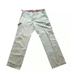 Hugo Boss Cargo Pants Men's L Ivory Straight Leg Button Pockets Cotton Bottoms.